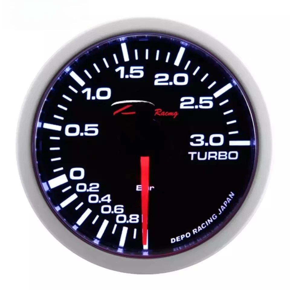 52mm -1-3 Bar Boost Gauge Universal White LED Mechanical Turbo Gauges Fast Needle Response Easy Installation for 12V Voltage for