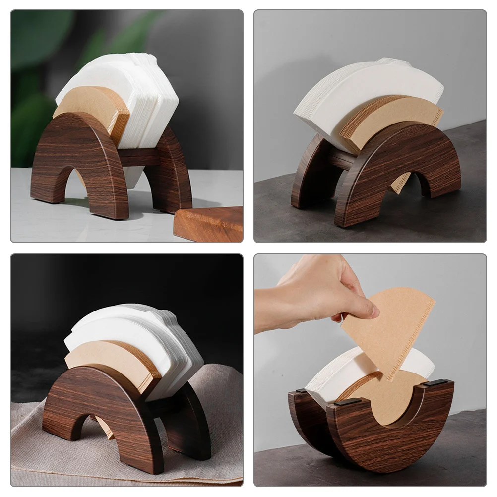 

Wood Grain Coffee Filter Stand Plastic Holder Large Capacity Organizer for Home Cafe Coffee Filter Paper Storage