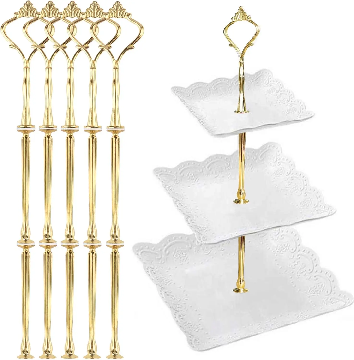 

3-Tier Cake Stand Hardware Kit, Heavy Duty Zinc Alloy Rods & Crown Finial for DIY Dessert Tray, 5 Sets