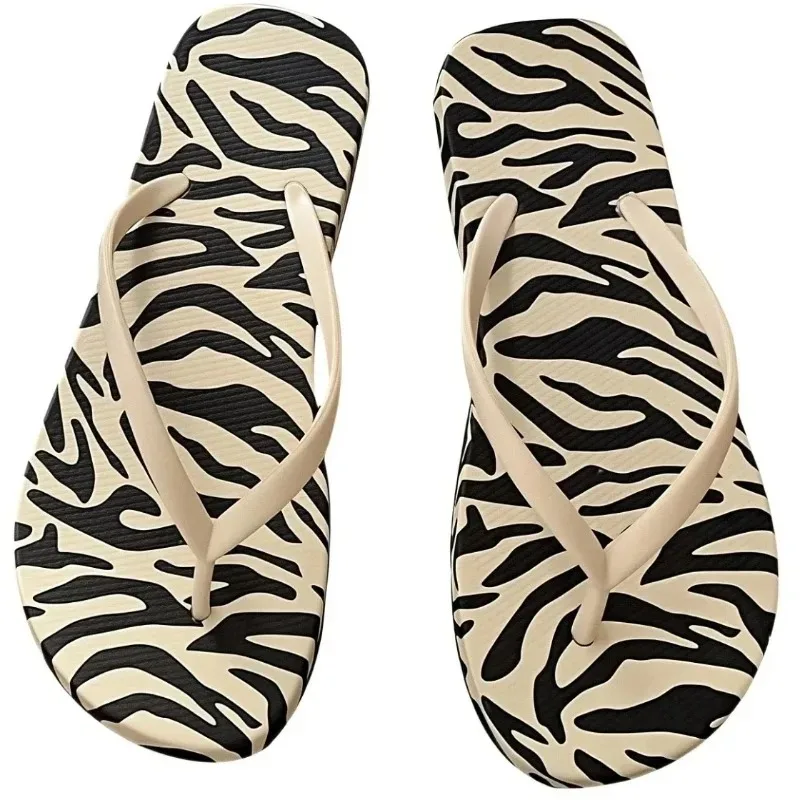 1 Pair Women Zebra Print Flip Flops Arch Support Non Slip Soft Thong Slippers Summer Beach Pool Walking Sandals