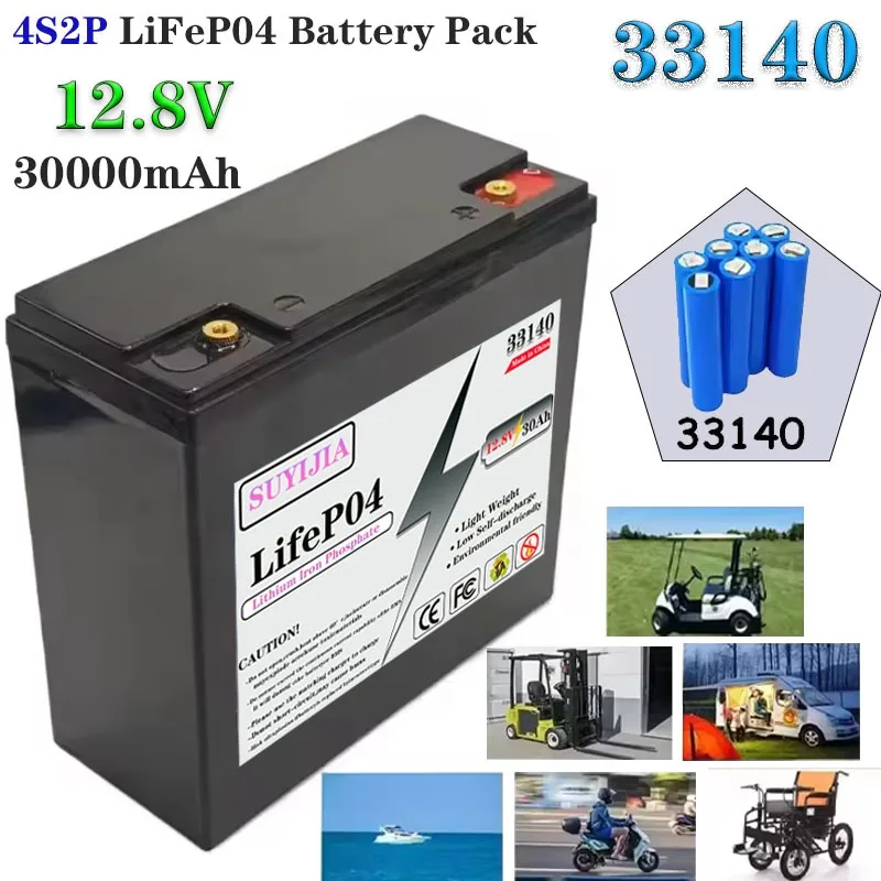 33140 Nueva producción 4S2P 12V LiFePO4 30Ah batería incorporada BMS batería de fosfato de hierro y litio 4000 + carrito de golf vida útil de ciclo solar
