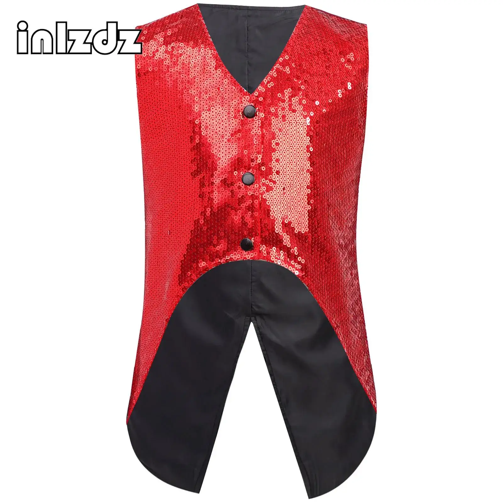 

Kids Boys Jazz Dance Costume Vest Sparkly Sequin Sleeveless Asymmetrical Hem Vest for Birthday Party Banquet Stage Performance