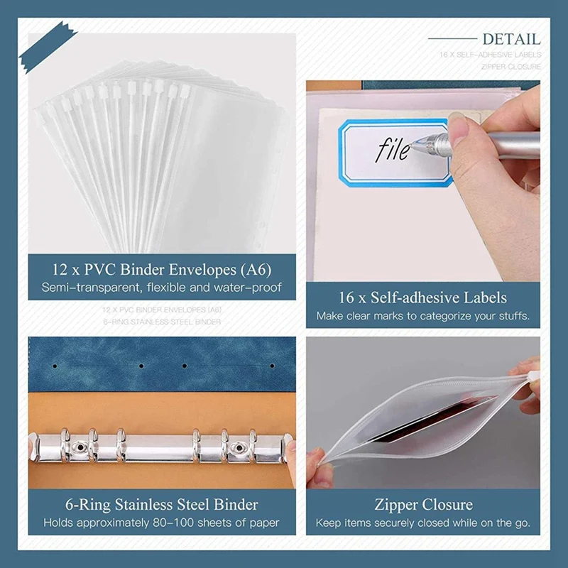 6 Ring Notebook Binder Notebook Binder Cover Blue With Clear Plastic A6 Binder Envelope Bag Blue