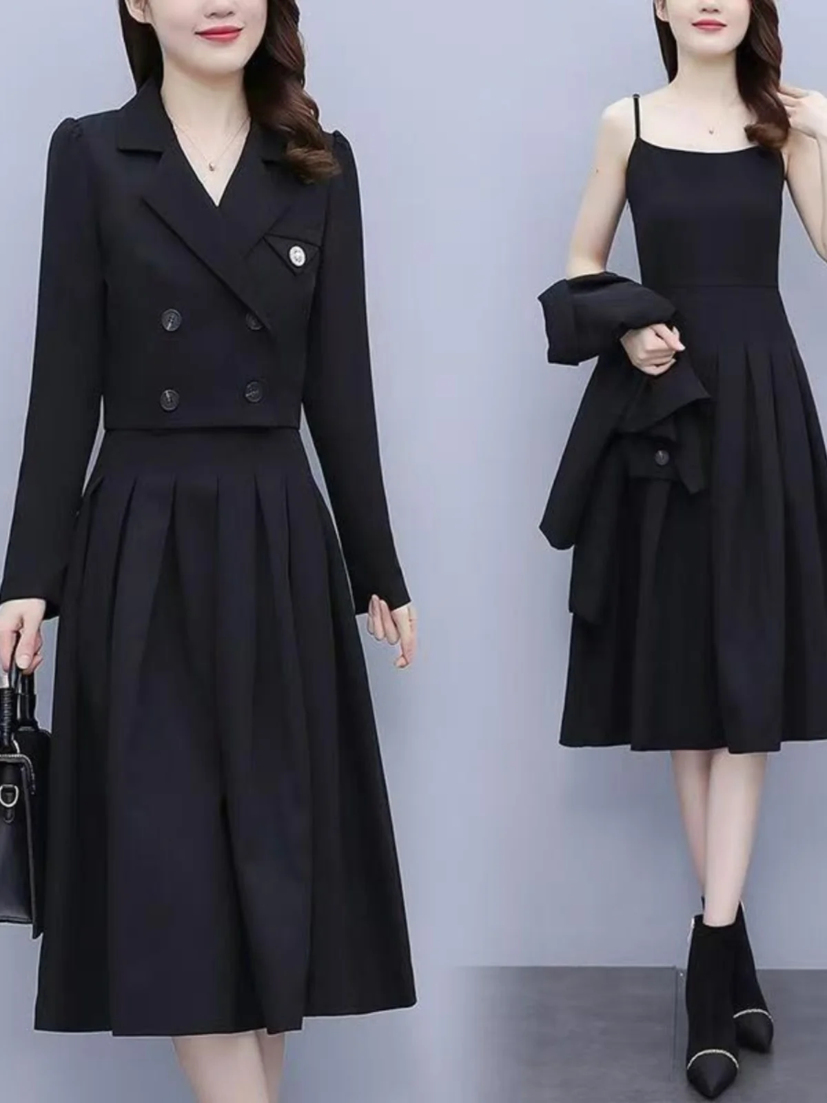 

Костюм с юбкой больших размеров в корейском стиле, с высокой талией, на пуговицах, весенний модный комплект для женщин больших размеров