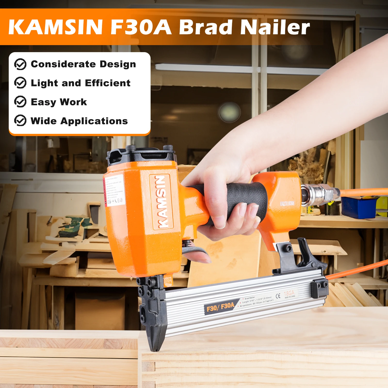 KAMSIN 18 Gauge F30A Air Power Brad NailerPneumatische spijkermachine F30A, lucht schiethamer voor timmerwerk 4-8Mpa
