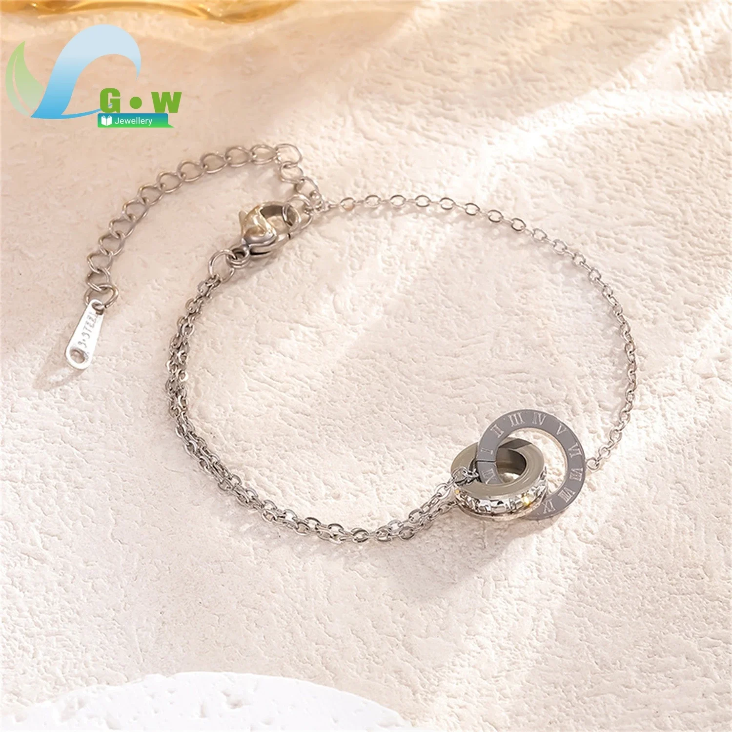 Double Rings Necklace and Matching Earrings Set Titanium Steel Roman Numerals Charm Jewelry Hypoallergenic Nickel Free Elegant