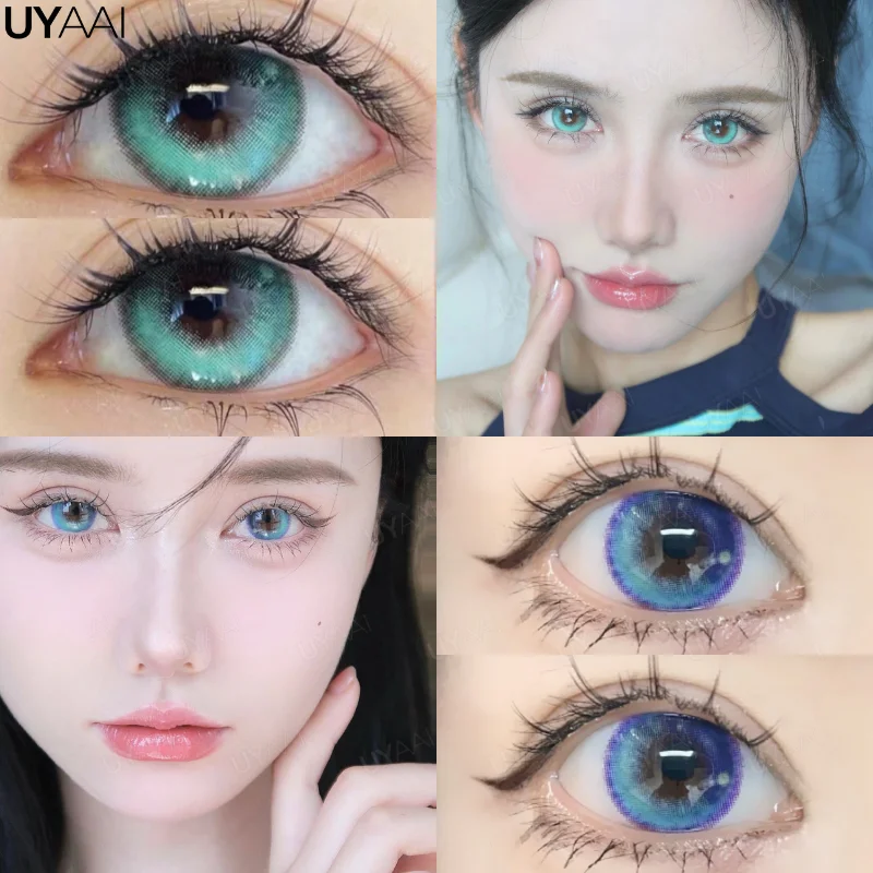 UYAAI Color Contact Lenses with Diopters Blue Graduated Colored Lenses Cosplay Color Lens Green Lenses Pink Lenses Anime Lenses