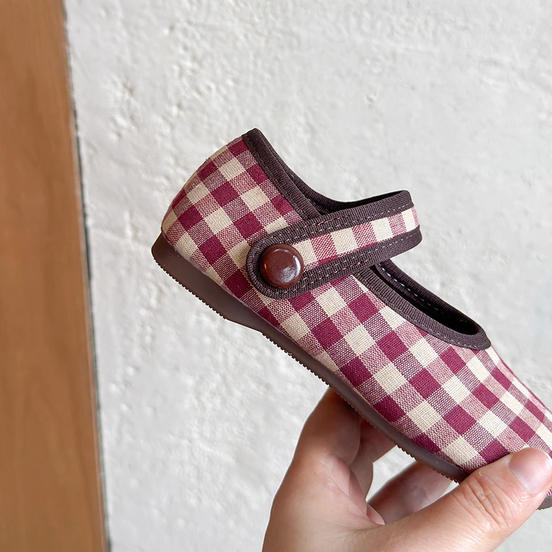 Kleinkind Mädchen Vintage Gingham Karierte Mary Jane Ballerinas, 2 Farben Marineblau Rot Einzelriemen Cottagecore Hochzeit Mädchen Freizeitschuhe – Detail 9