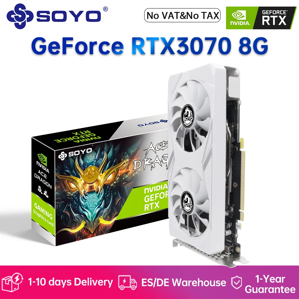 SOYO NVIDIA GeForce RTX3070 8G Grafikkarte GDDR6 Speicher 256Bit Gaming-Karte PCIE4.0x16 HDMI-kompatibel DP für Desktop-Computer