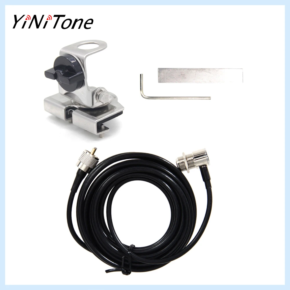 

K3-66 Stainless steel silver PL259 CB Radio Antenna Mount Universal Clip Edge 5M RG58 Extension Cable For QYT Baojie KT-8900R TH