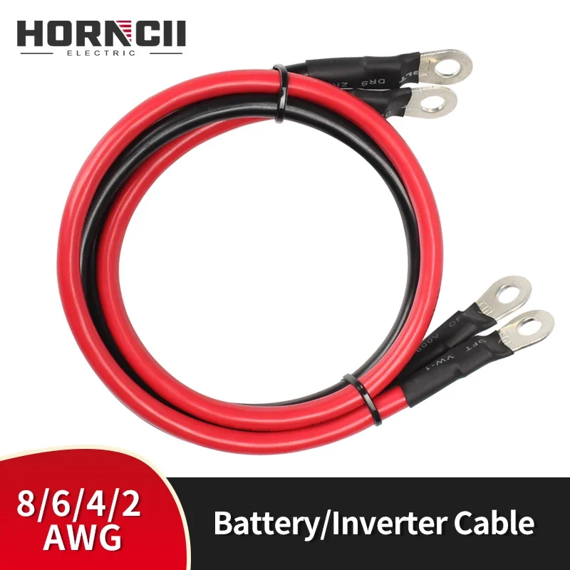 Battery Inverter Cable 8 6 4 2 AWG Stranded Copper Wire Connector with Solder Ground Jumper Cable for Car RV Boat Starter Solar