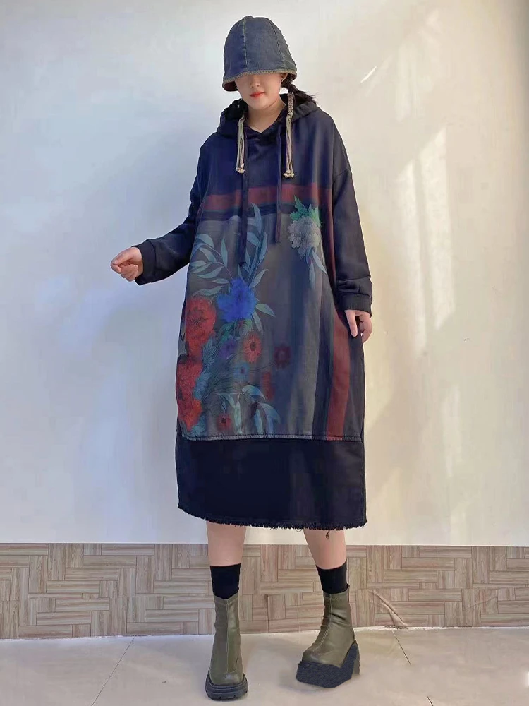 Max LuLu Autumn Korean Fashion Long Clothes Womens Hooded Printed Big Size Thicken Dresses Ladies Loose Casual Vintage Vestidos