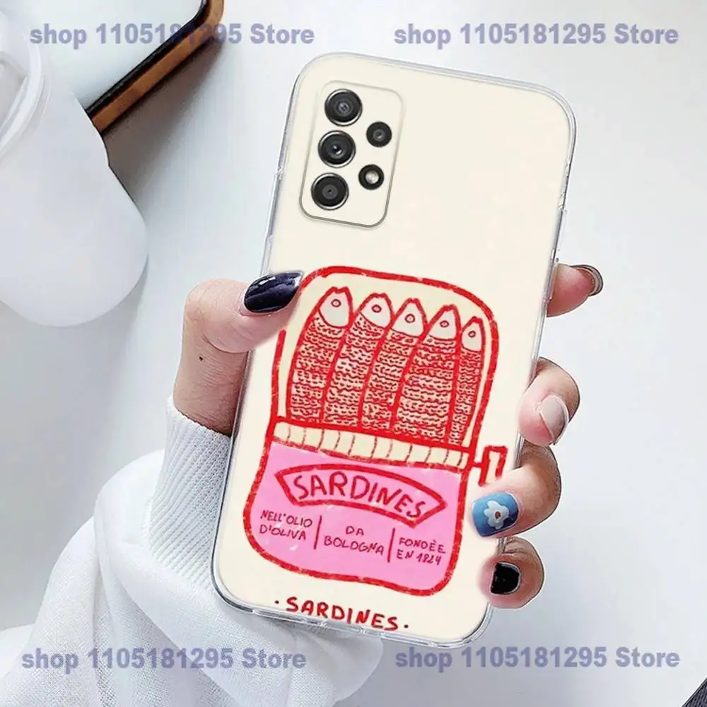 حافظة هاتف Sardines المعلبة من السيليكون لهاتف Samsung S23,21,22,20 FE lite,S10,9,PIus,A70,ناعمة وشفافة