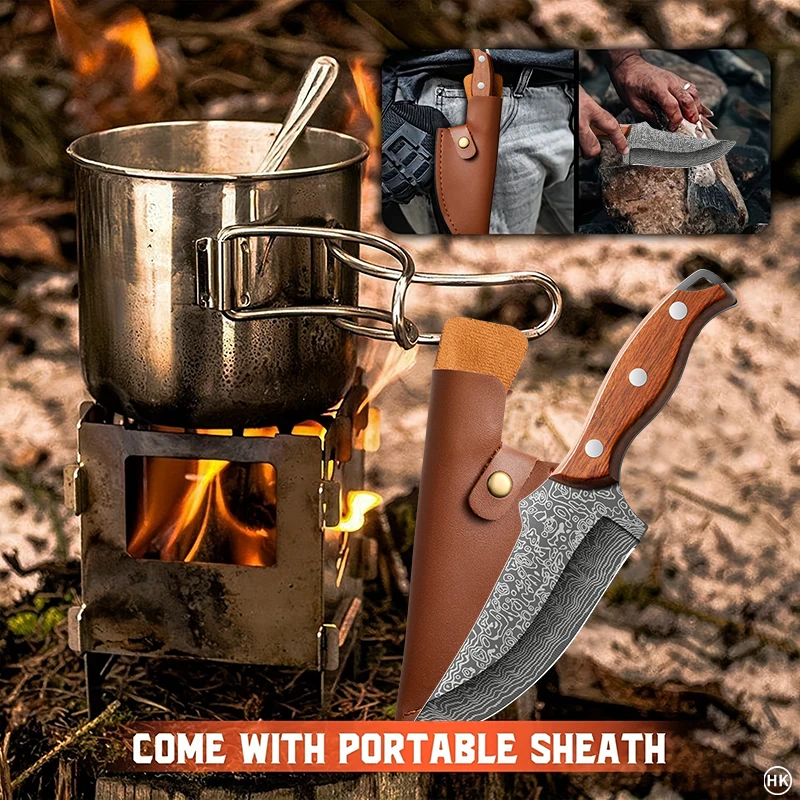 Meat cutting knife, hand forged bone cutting knife, outdoor cutting knife, suitable for camping, meat, vegetables, fruits