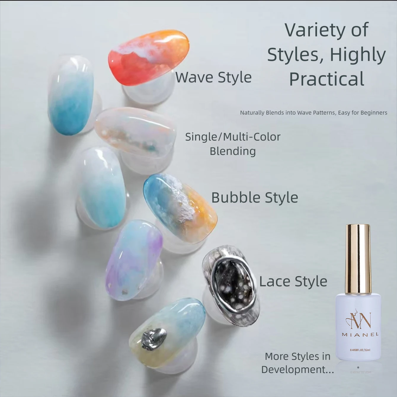 MIANEL Ocean Wave Blooming Nail Gel, Single & Multi Color Gradient Blending Gel, Create Variety Watercolor Marble Nail Styles
