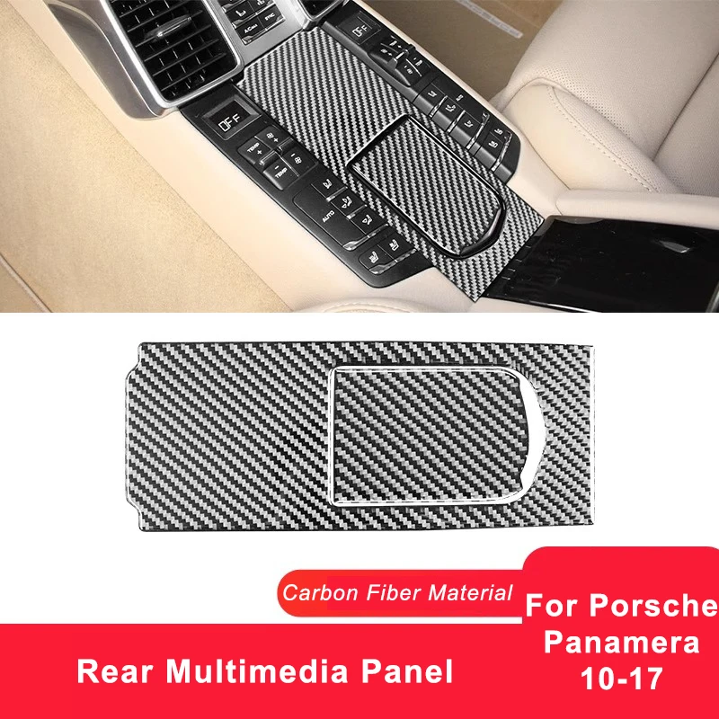 For Porsche Panamera 2010-2016 Rear Seat Multimedia Panel Decoration Sticker Decal Cover Trim Carbon Fiber Interior Accessories