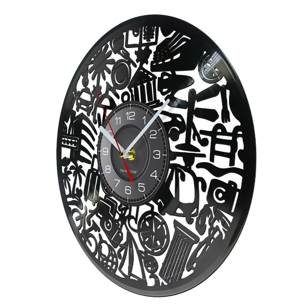 Travel Theme Decorative Wall Clock Made Out Of Vinyl Record LP Tourism Travel Retro Black Wall Art Decorative Vintage Wall Watch