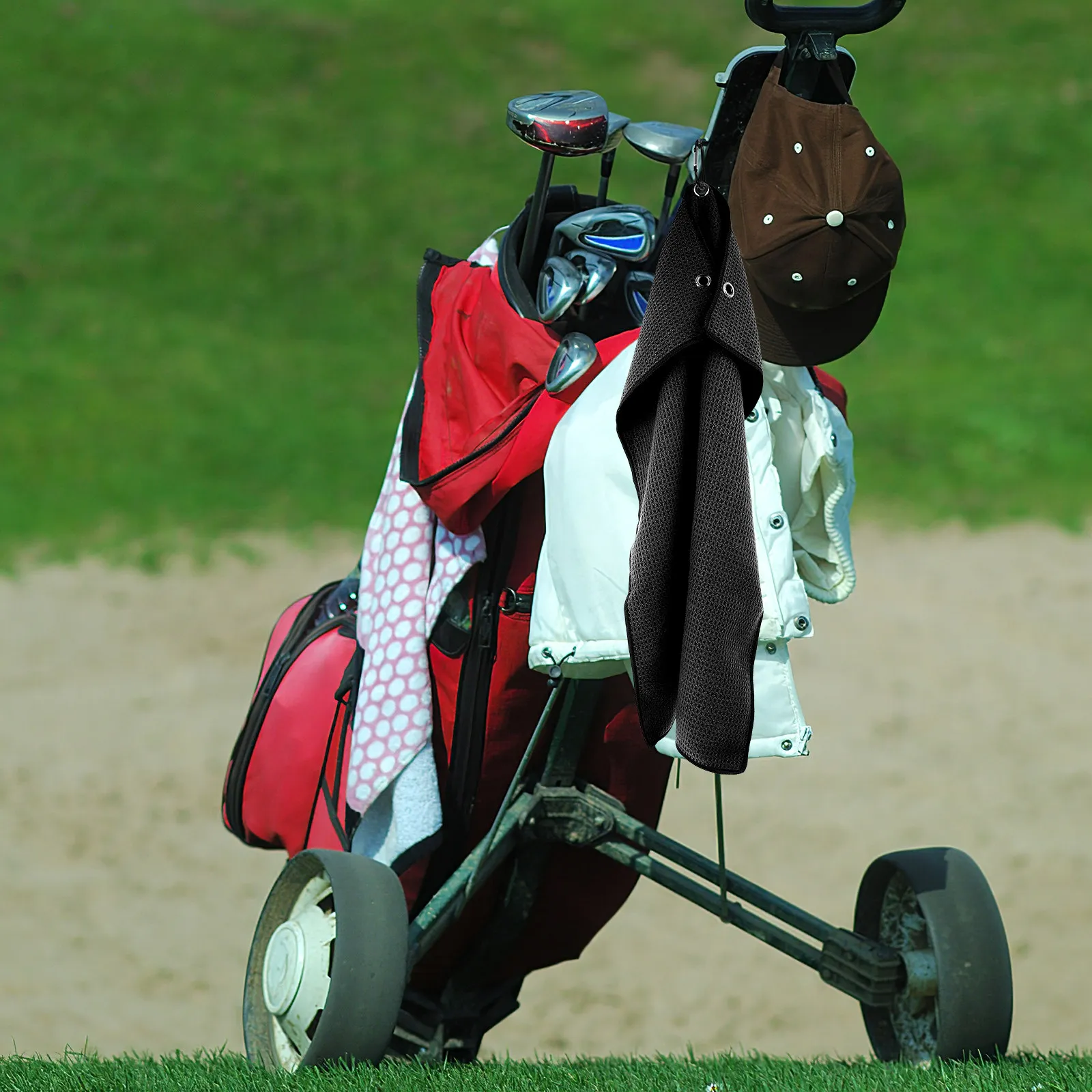 Toalla de golf con gancho de poliéster de secado rápido, paño absorbente de sudor para hombres y mujeres, práctico limpiador para deportes al aire libre