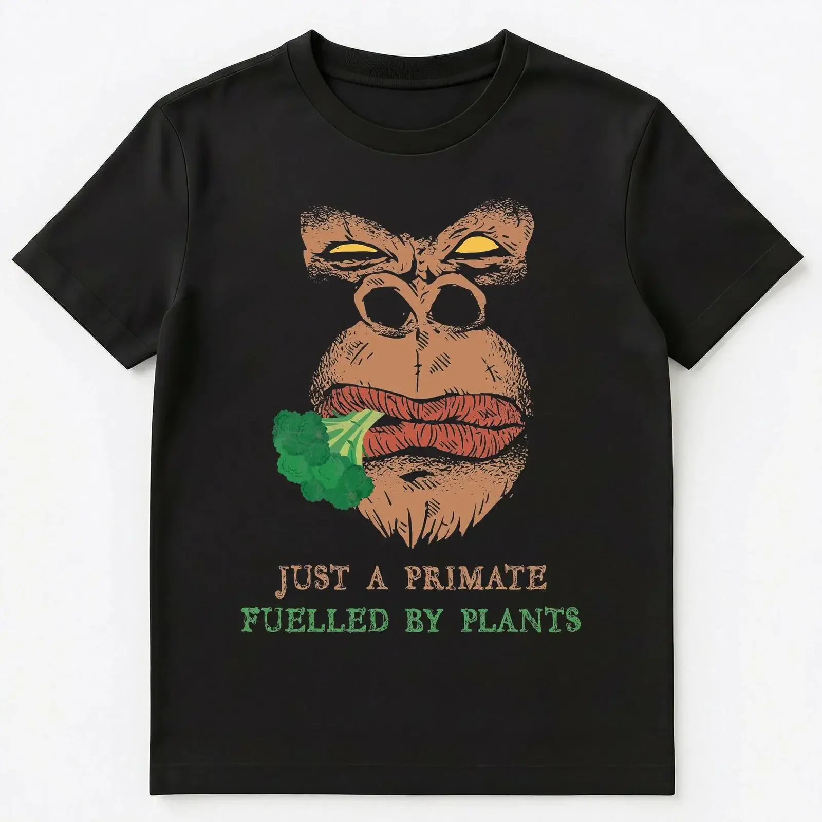Vegan Primate Gorilla Fuelled By Plants T Shirt vintage Washed Versatile Stylish Stretched designer clothes Breathable