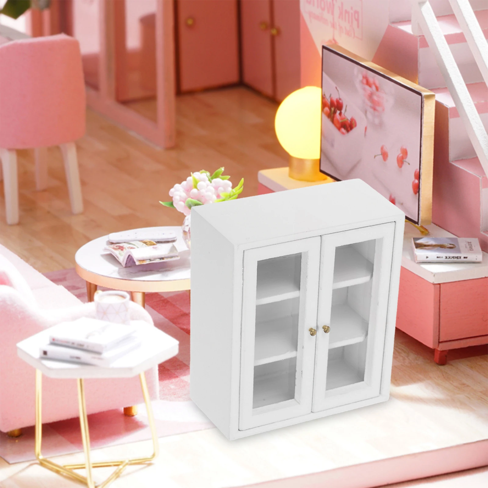 1:12 Miniature Wall Cabinets For Dollhouse Wooden Hanging Cabinet With Display Shelf, Mini Storage Cupboard, Bathroom/Kitchen
