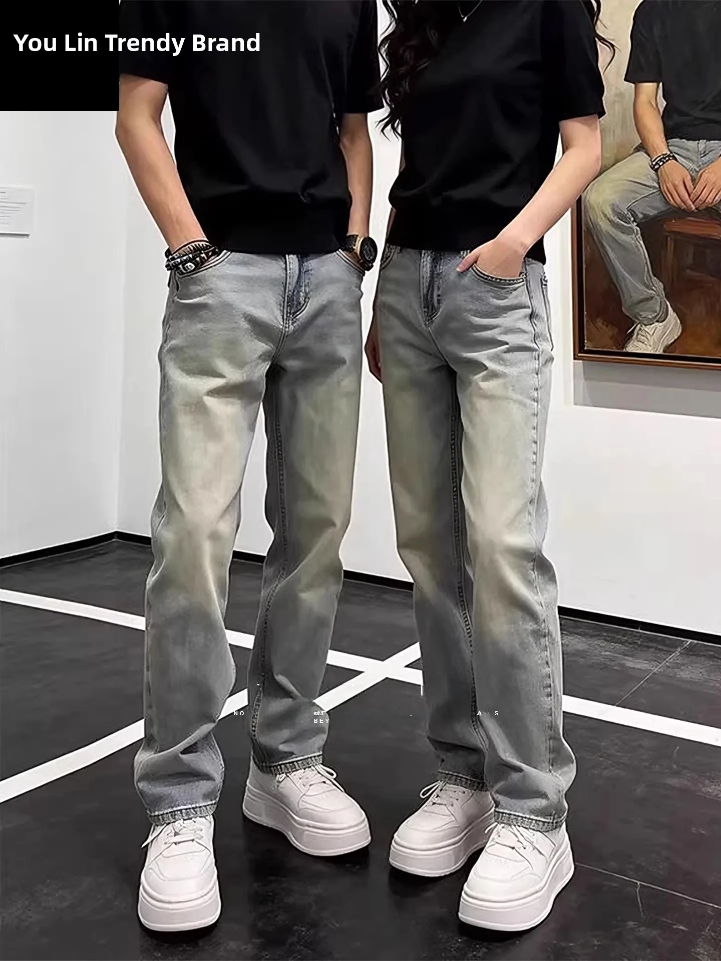 

Slim Fit Light Blue Denim Jeans Men's Summer Thin Straight Leg Vintage American Style Casual Wear Resistant Wear Spring Autum...