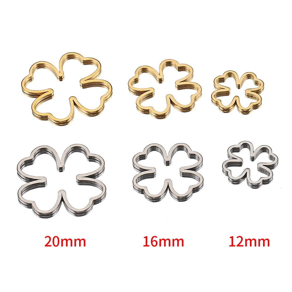 20pcs Stainless Steel Pendants Four Leaf Clover Charms Hollow Bezels for Resin Frame Mold Jewelry Making DIY Handmade Craft