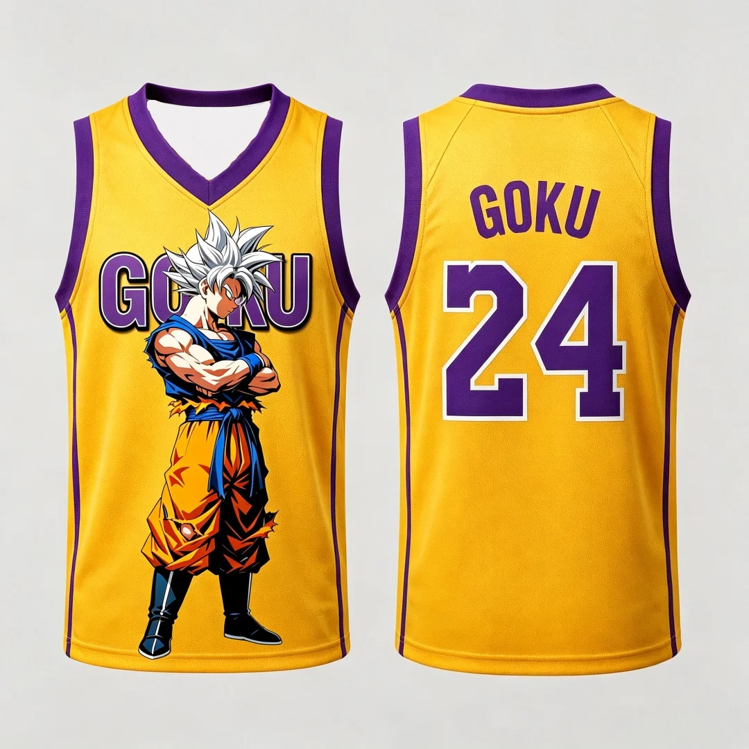 Dragon Ball Ultra Instinct Goku Basketball-Trikot, passende Eltern-Kind-Outfits, weiß, rot, ärmelloses Tank-Top, Anime-Streetwear – Detail 6