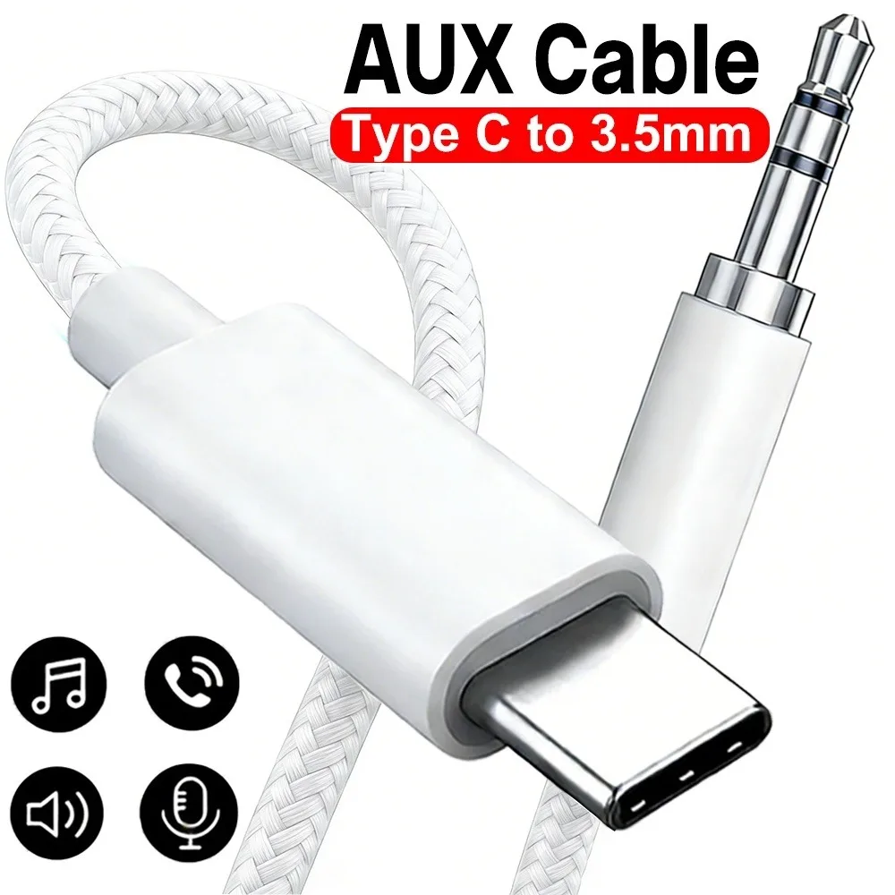 USB Type C to 3.5mm Aux Audio Nylon Braided Cable For iPhone 17 16 15 Pro Max Samsung Car Headphone Speaker 3.5 Jack Aux Cord