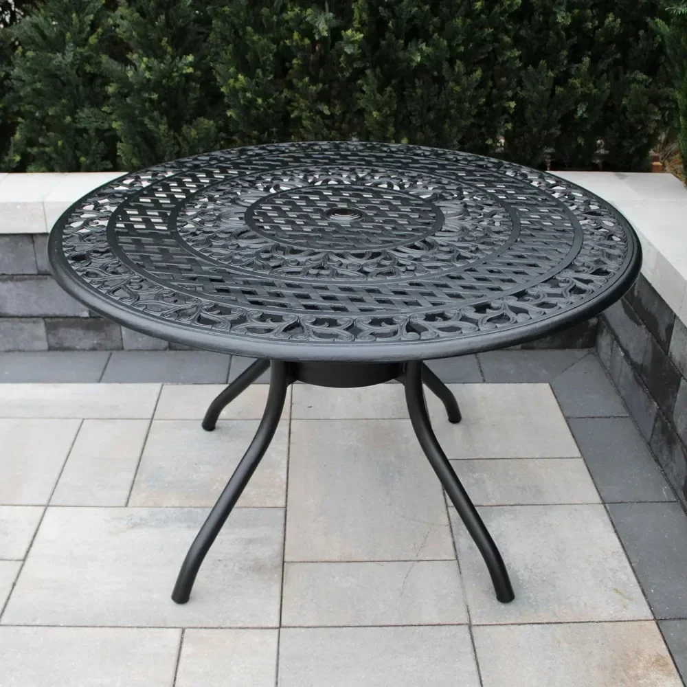 Ornate Outdoor Mesh Aluminum 48-in Black Round Patio Dining Table