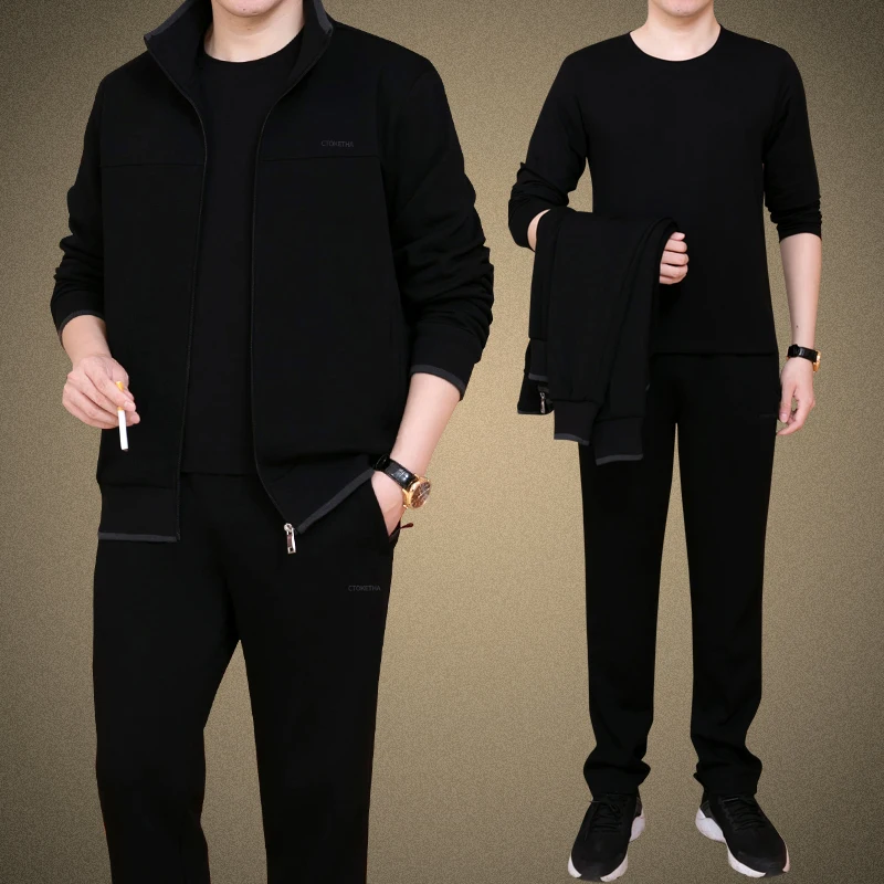 

Мужской повседневный спортивный костюм-тройка больших размеров: свободная толстовка, верхняя одежда для бега, осенняя модная одежда для мужчин среднего возраста (для пап)