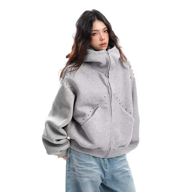 Abrigo con capucha con tachuelas de estilo americano Unisex, jersey de gran tamaño, ropa de calle para pareja, traje de pareja a la moda de otoño y primavera