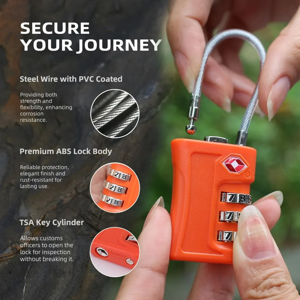 TSA Certified 3 Digit Password Lock Bicycle Anti Theft Wire Cable Padlock for Backpack Zipper Luggage Security Storage Cabinets