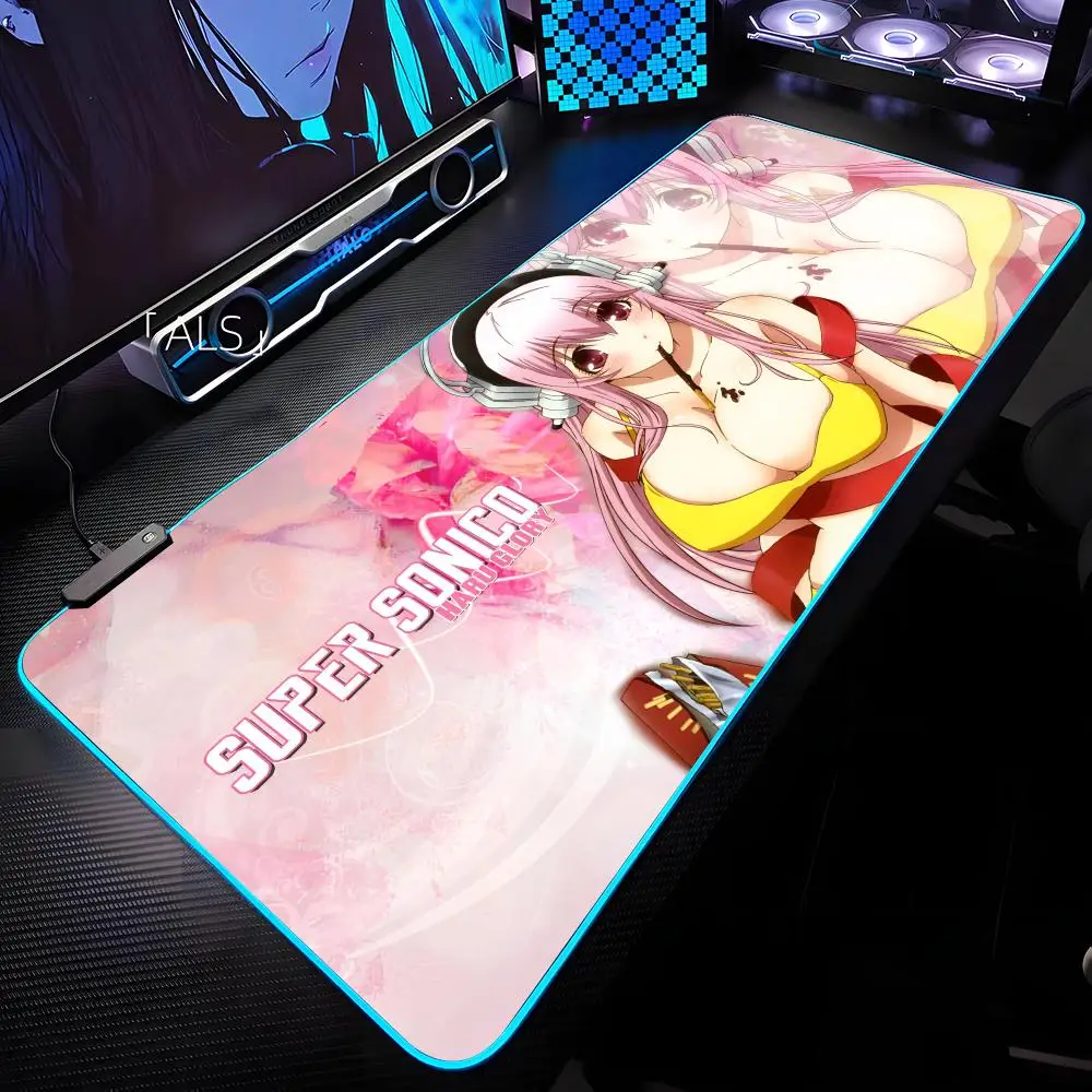 Cute S-SUPER SONICO Mouse Pad RGB Backlit Mouse Pad Laptop Mouse Pad Laptop Gamer Computer Desk Gaming Accessories