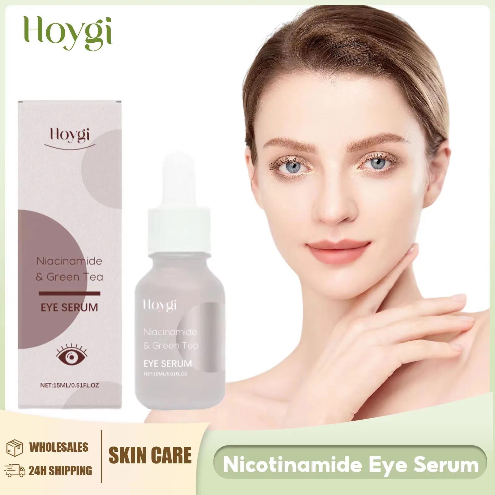 

Ниацинамидная сыворотка для глаз с зеленым чаем, против темных кругов, мешков под глазами, снимает тусклость, восстанавливает, осветляет, подтягивает лифтинг под глазами