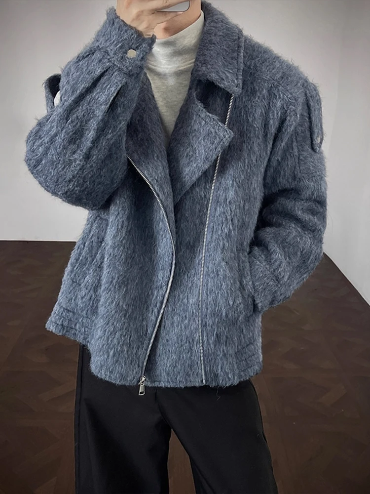 

Мужской пиджак из синей мериносовой шерсти: осенне-зимний, повседневный, модный, элегантный, премиум-класса, молодежный, популярный