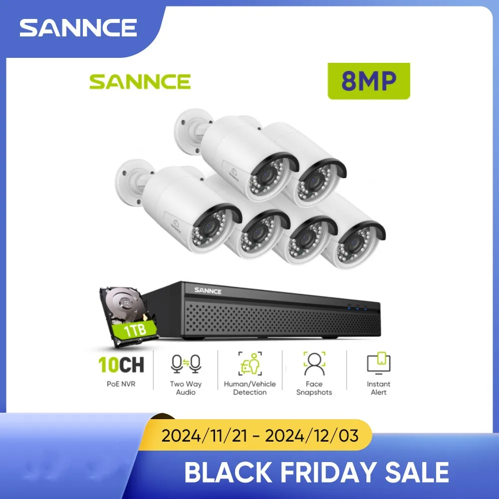 SANNCE 4K Video Surveillance Kit Smart Camera Two Way Voice Night Vision Security Protection Camera Camera System Remote Monitor