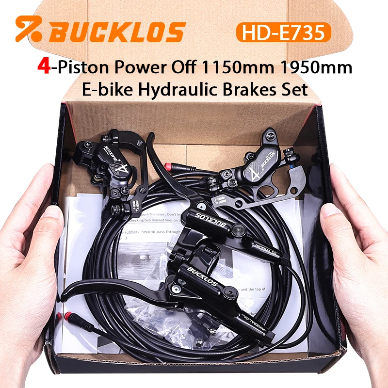 

BUCKLOS 4-Piston E-Bike Hydraulic Brake Set 1150/1950mm Power Off Hydraulic Brake for Ebike Scooter Mountain Bike Bicycle Parts