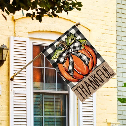 Fall Thanksgiving House Flag 28X40 Inch Double Sided, Pumpkin Thankful Holiday B 705353948657 AAV hhz