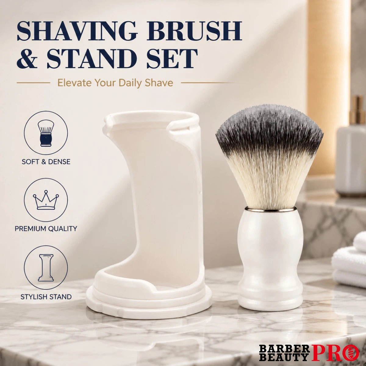 Professional Shaving Brush Set with Stand Portable Men Beard Lather Brush Barber Salon Home Travel Shaving Mens Grooming Tool