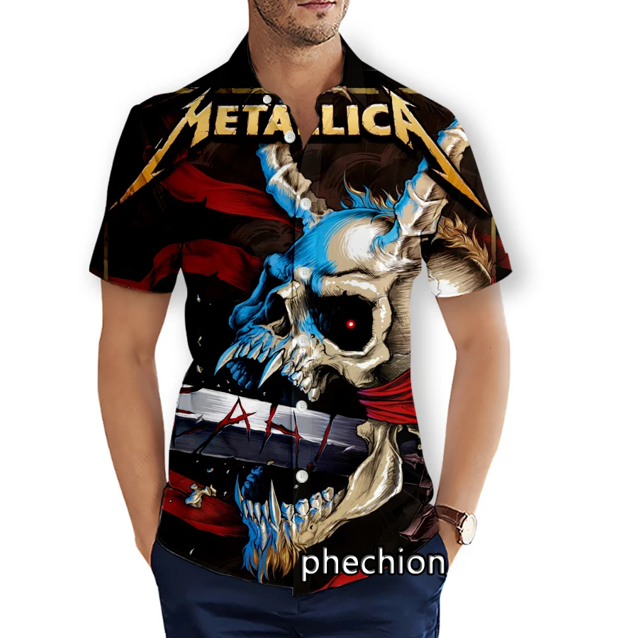 phechion Summer Mens Short Sleeve Beach Shirts Band 3D Print Casual Shirts Fashion Streetwear Men Tops X169