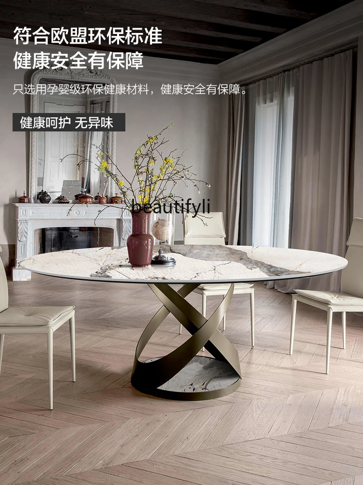 

Bright Luxury Stone Slate Dining Table Household Modern Simple Italian Marble Dining Table Round Eating Table