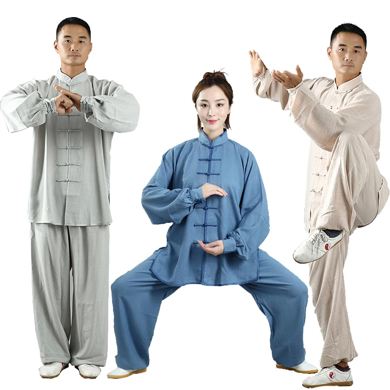 Ropa tradicional china para adultos, traje de ejercicio de lino Wushu Tai Chi, uniforme de artes marciales KungFu para hombres y mujeres, trajes