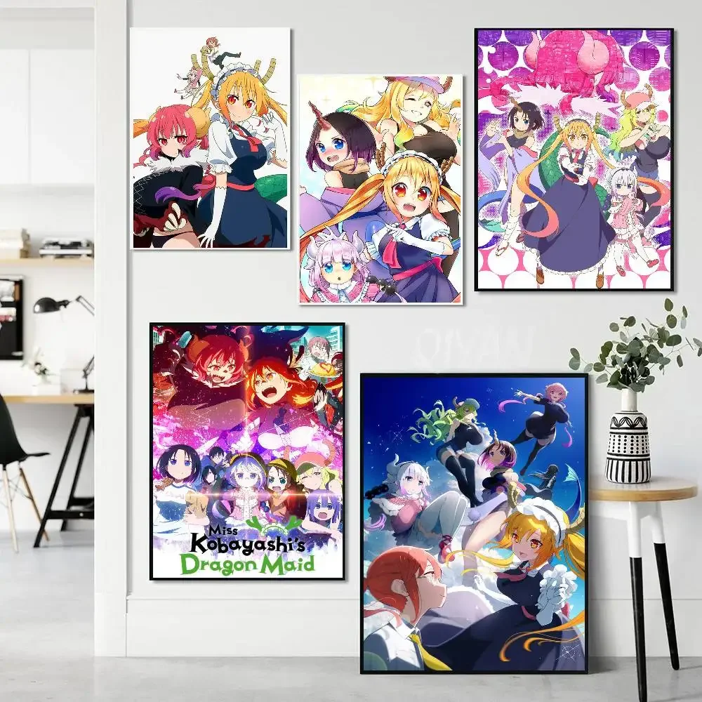 Miss Kobayashi's Dragon Maid Anime Poster Waterproof Wall Art Sticker For Bar Vintage Room Decor High Quality Print Gift