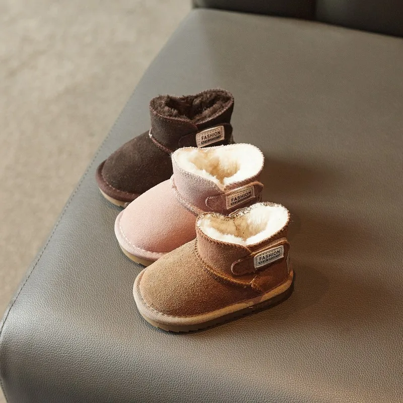 Infant Boots New Winter Baby Snow Boots Warm Plush Leather Toddler Shoes Fashion Boys Girls Anti-slip Rubber Sole Baby Sneakers