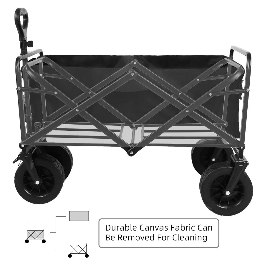 Schwerlast-Bollerwagen mit großer Tragfähigkeit, faltbarer Bollerwagen für Garten, Strand, Campingausrüstung mit Getränkehaltern. – Detail 11