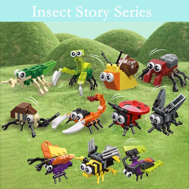 3D Insect Series Micro Building Blocks Children's DIY Assembly Toy Butterfly Dragonfly Spider Scorpion Ladybug Model Block Brick