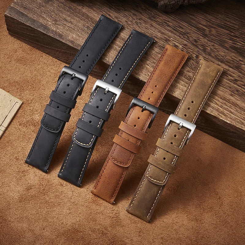 Retro strap universal 20mm 22mm square tail quick detachable frosted vintage cowhide bracelet accessory watchband UTHAI P58