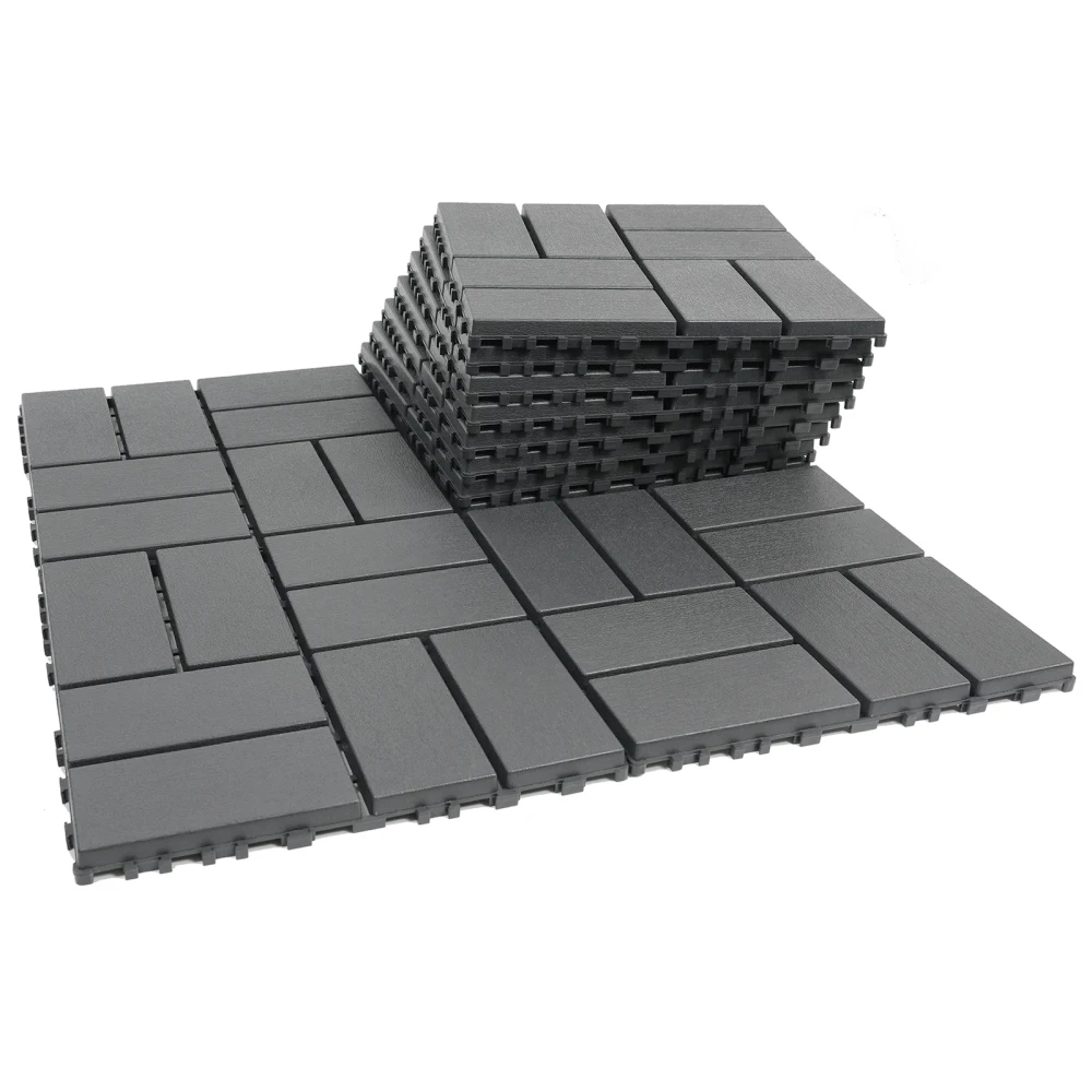 

Plastic Interlocking Deck Tiles, 44 Pack, 12"x12", Waterproof, All Weather, Patio Decking Tiles for Poolside, Balcony, Grey