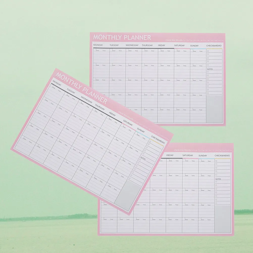 3Pcs Monthly Plan Memo Notepad Pink Message Note Reminder Paper for School Office Supplies Organization Scheduling