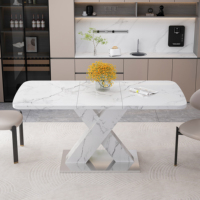Rectangular Dining Table For 4 To 6, Modern Kitchen Table With Faux Marble Table Top, White Dinner Tables 120CM-160CM